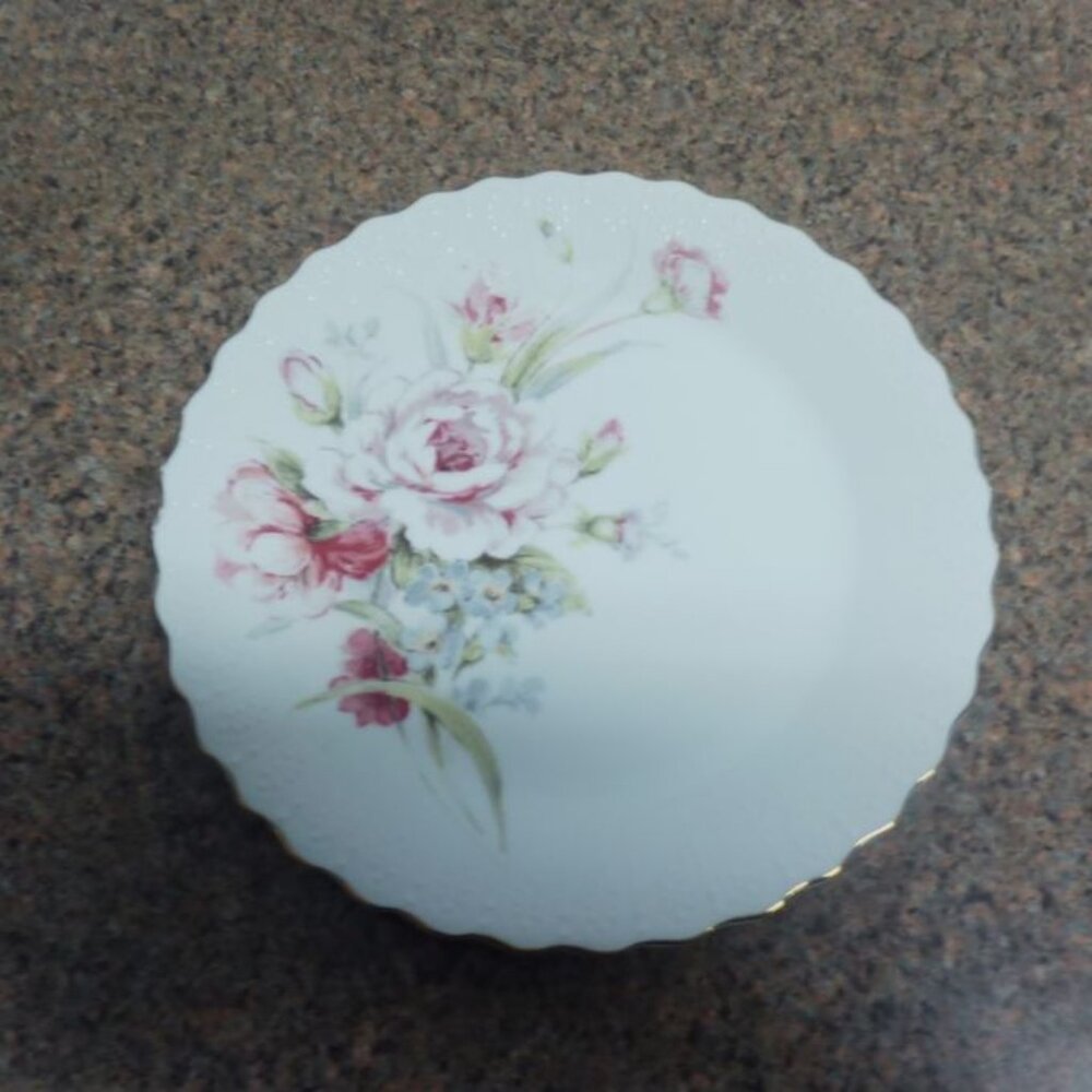 10.5" Plate Hand Painted Plate Flowers Trimmed In Gold By Andrea Sadek